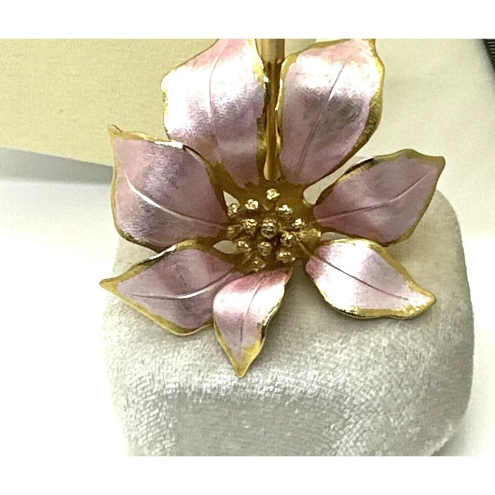 Vintage Cerrito Poinsettia Pink Enamel Flower Pin Brooch 